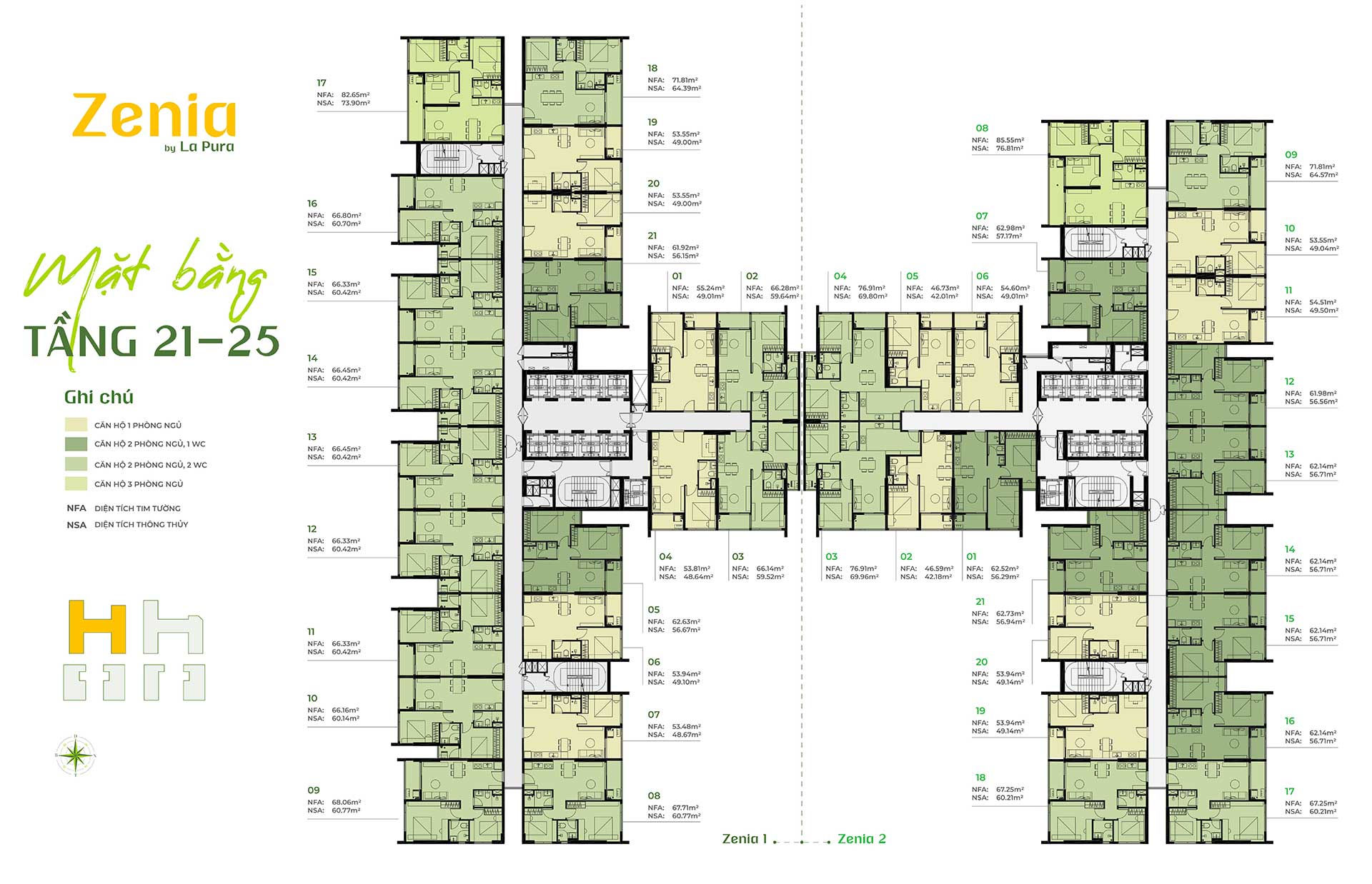 Mặt bằng Zenia by La Pura tầng 21 - 25