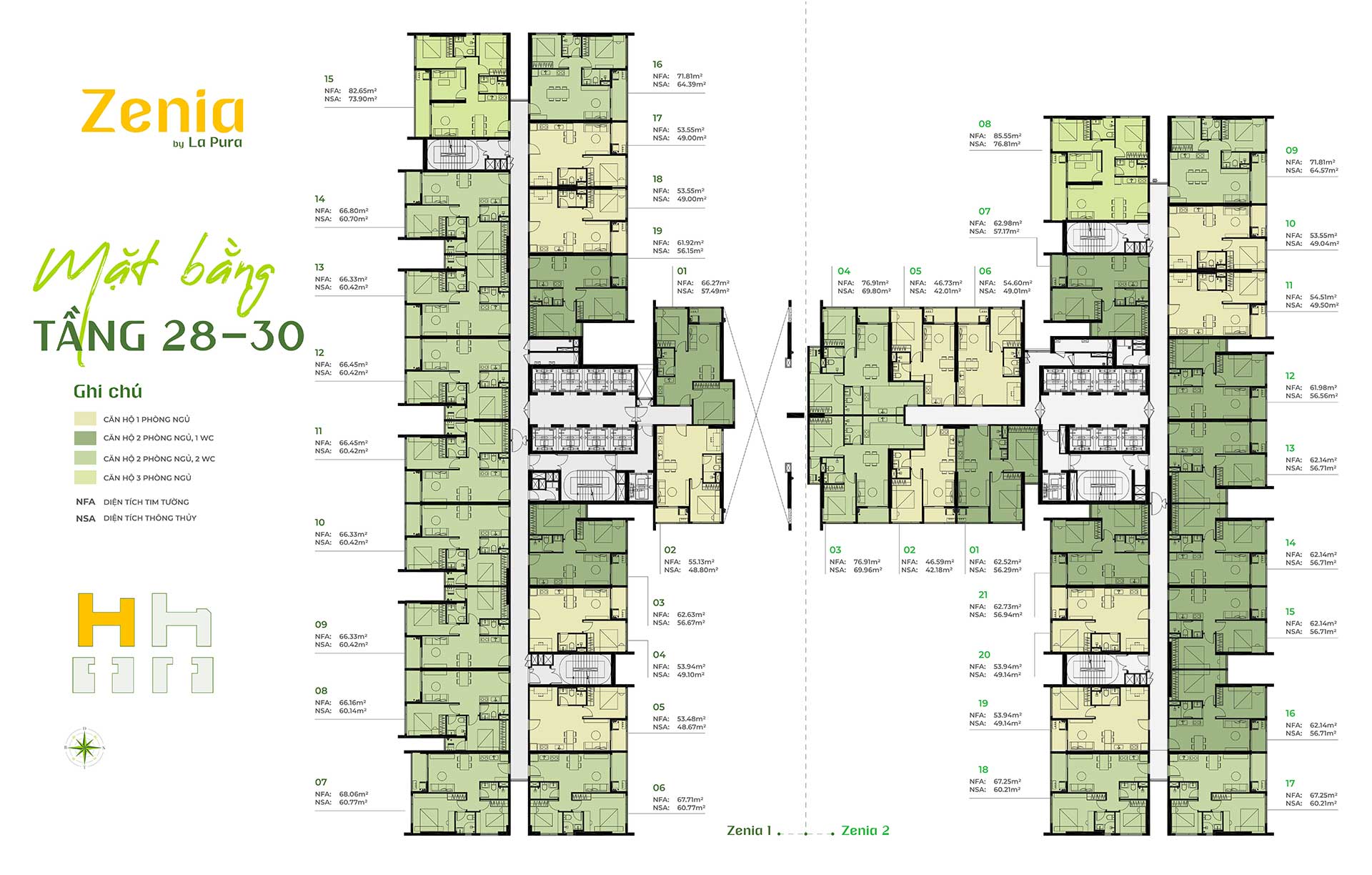 Mặt bằng Zenia by La Pura tầng 28 - 30