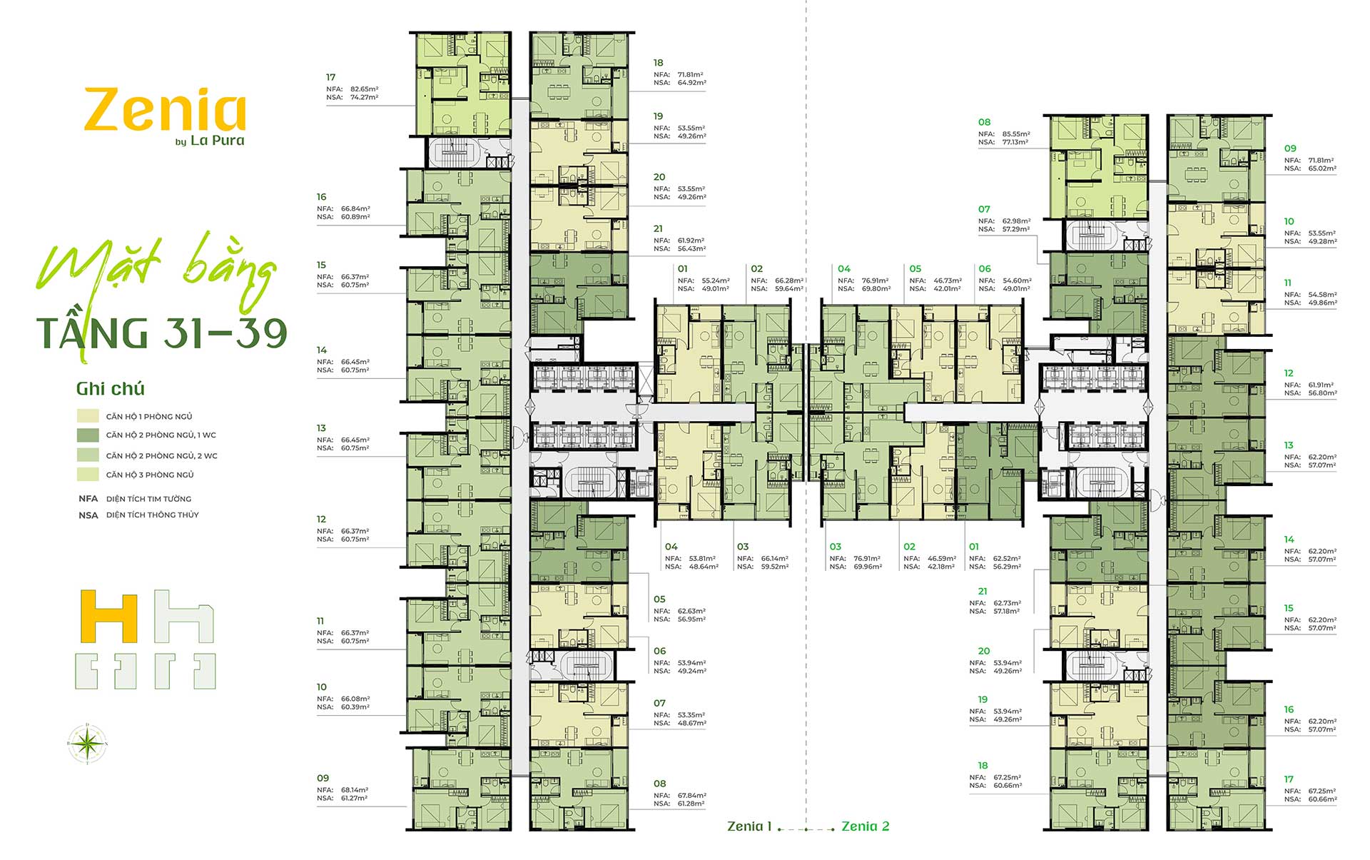 Mặt bằng Zenia by La Pura tầng 31 - 39
