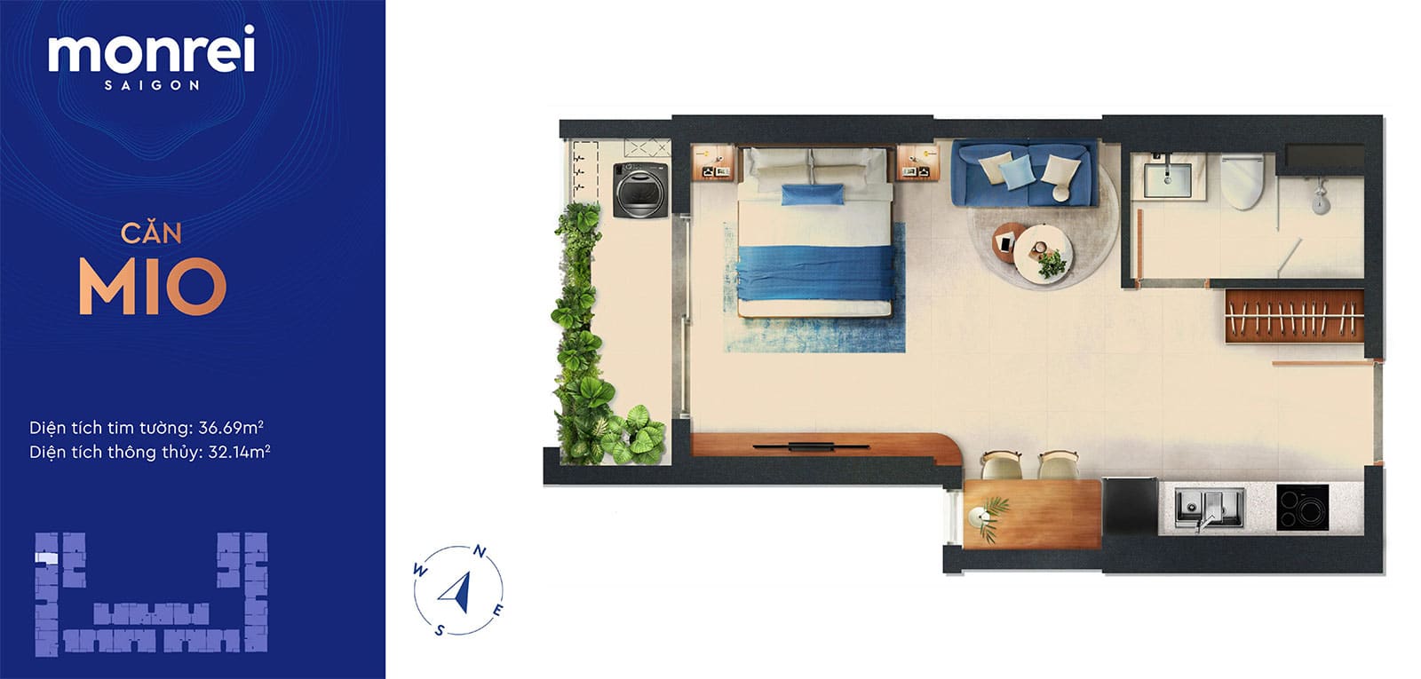 Layout căn hộ Studio Monrei Saigon