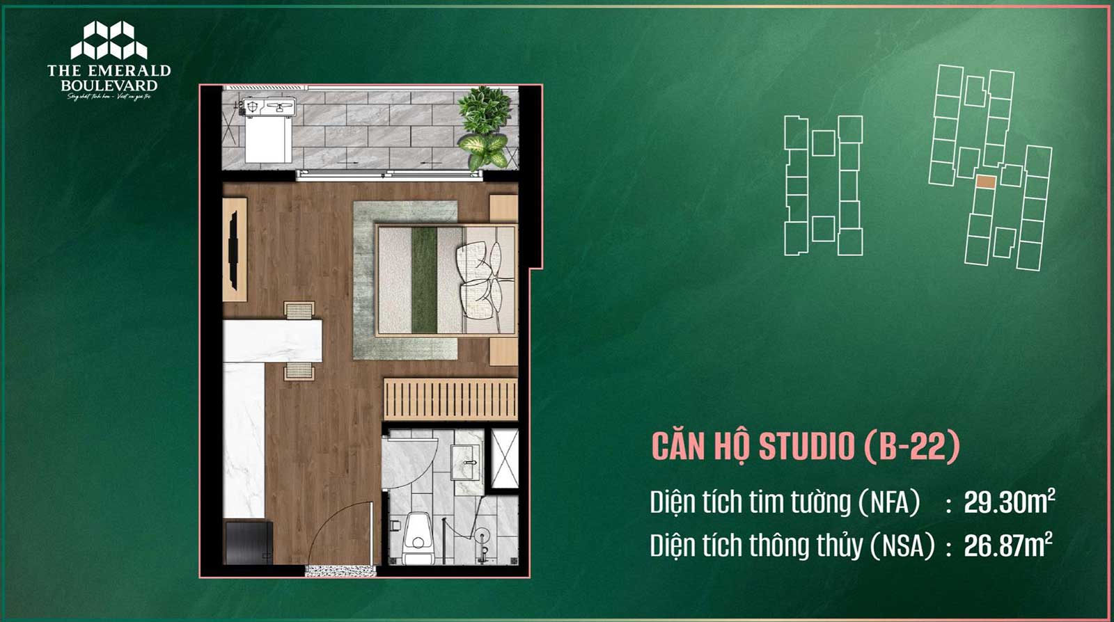 Layout căn hộ Studio The Emerald Boulevard