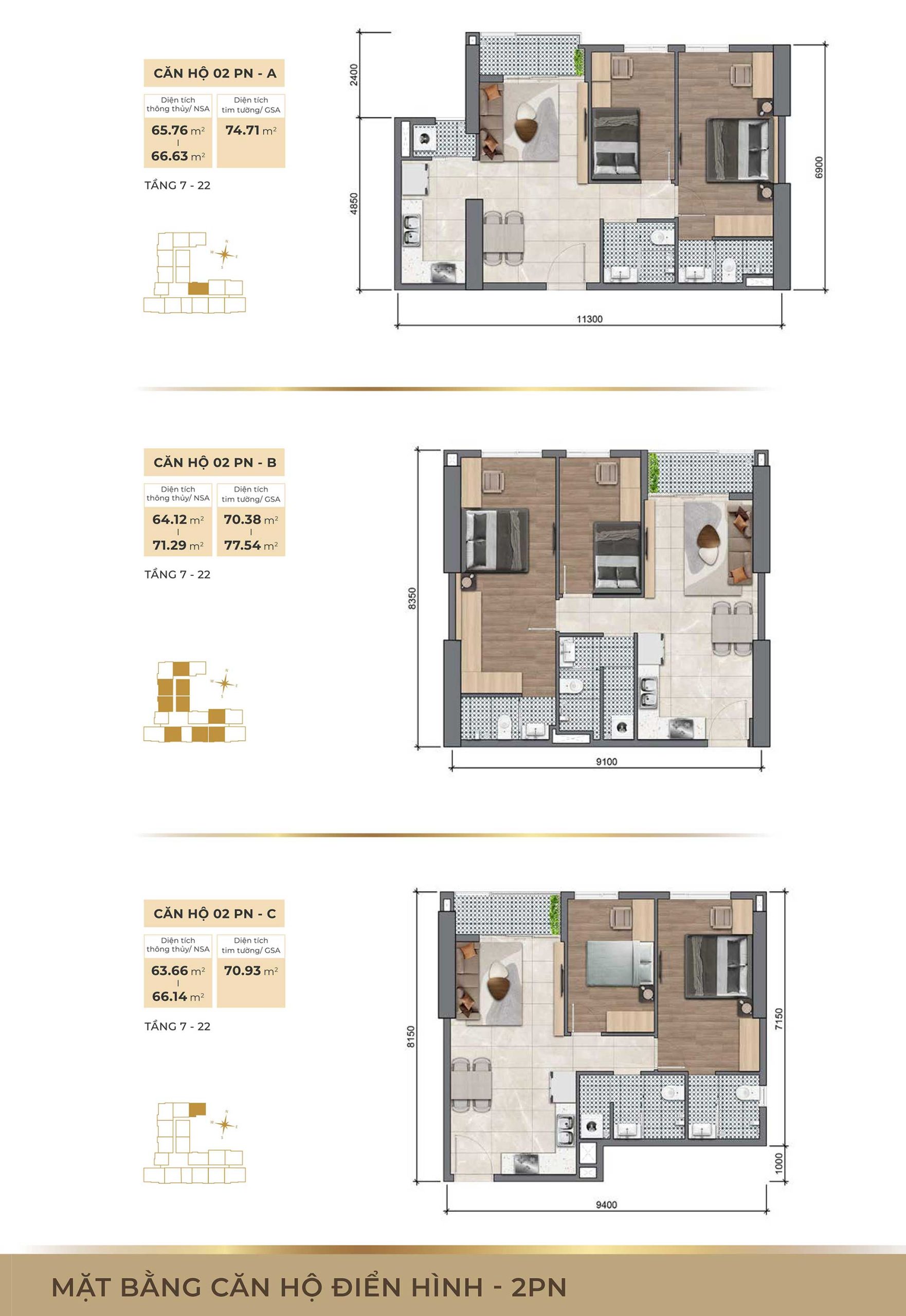 Layout căn hộ 2 phòng ngủ Legacy 66 Tân Thành
