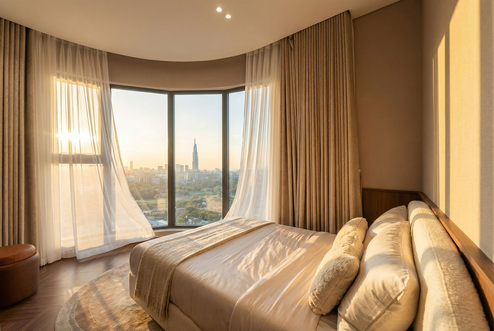 Hệ kính bo cong kịch trần và sàn thu hút chuyên gia bởi tầm view ôm trọn thành phố