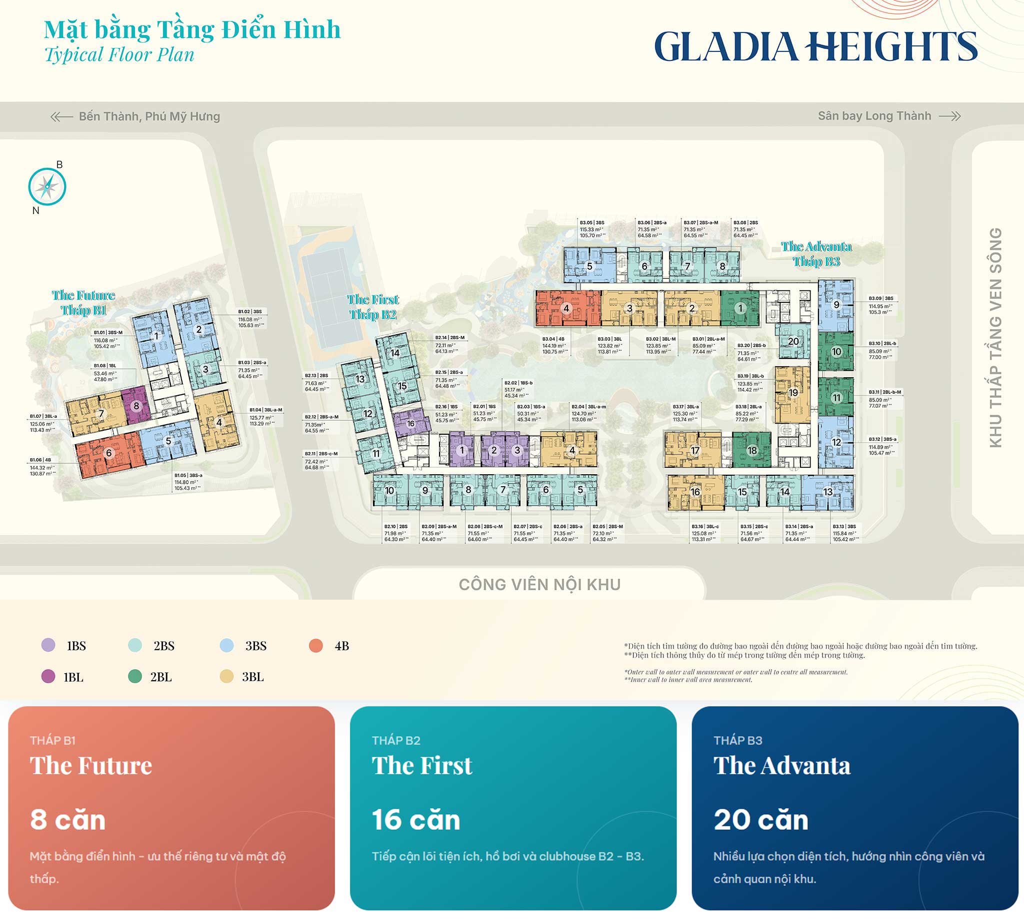 Mặt bằng tầng điển hình Gladia Heights - Khu căn hộ cao cấp đầu tiên hợp tác phát triển bởi Keppel và Khang Điền
