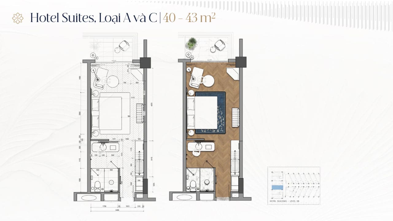 Layout căn hộ The Indochine Hotel thuộc The Indochine at Meliá Hồ Tràm