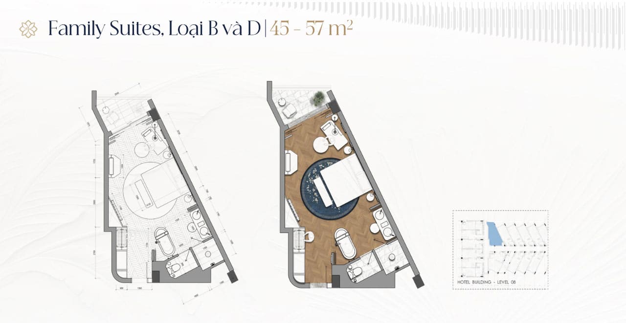 Layout căn hộ The Indochine Hotel thuộc The Indochine at Meliá Hồ Tràm