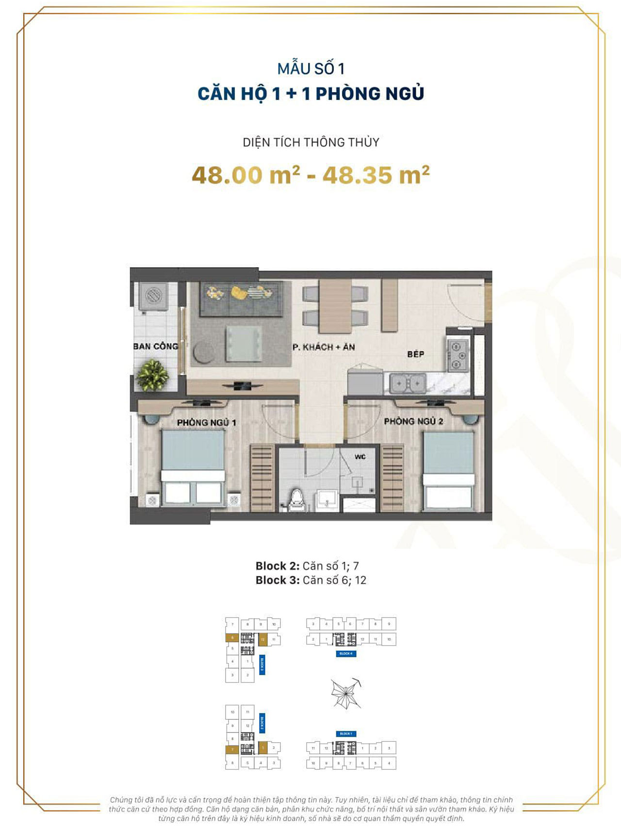 Layout căn hộ 1PN + 1 Victoria Village