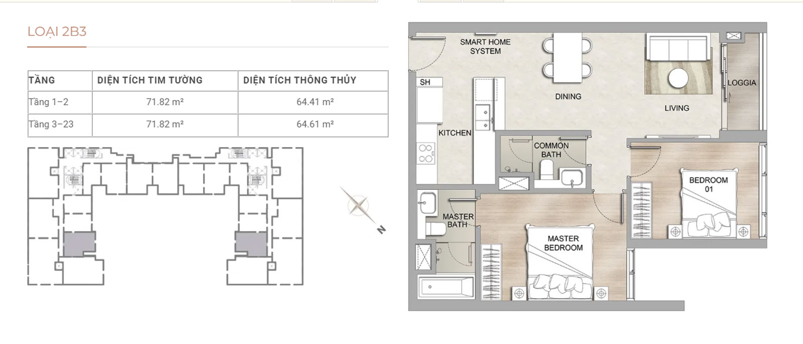 Layout Căn hộ 2 phòng ngủ The Marq