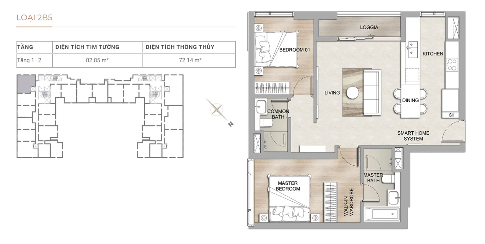 Layout Căn hộ 2 phòng ngủ The Marq