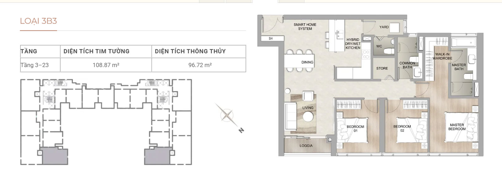 Layout căn hộ 3 phòng ngủ the marq quận 1
