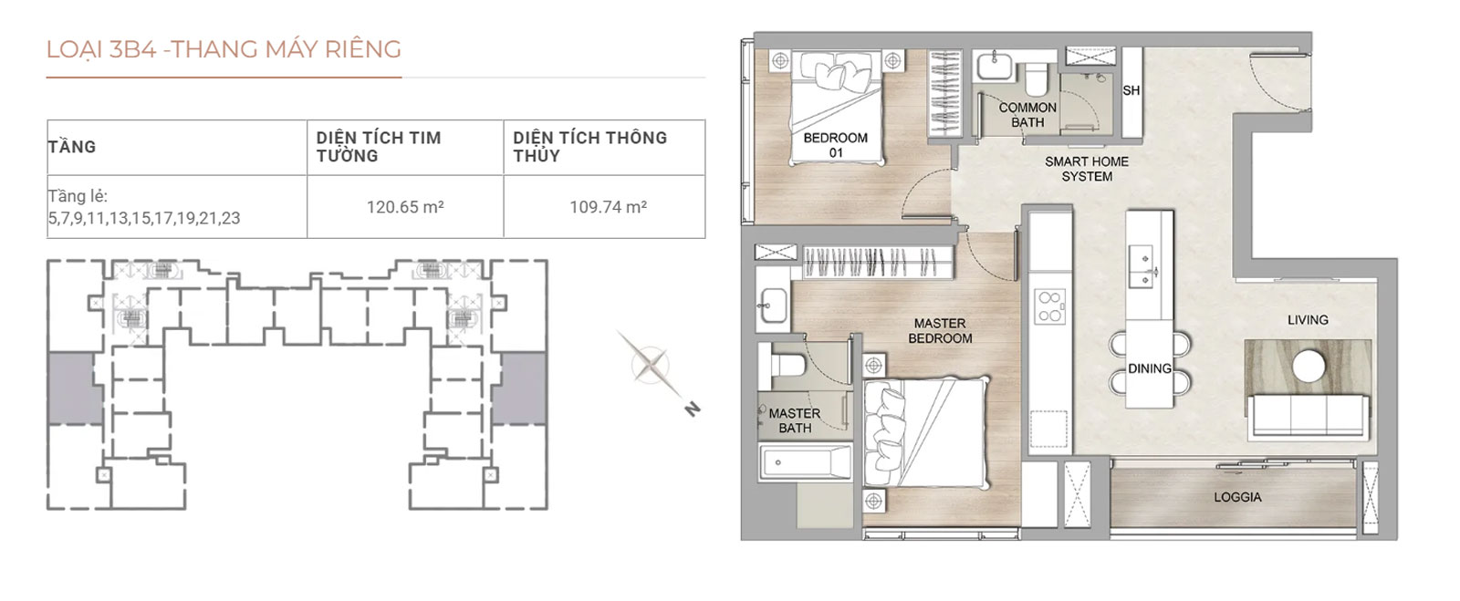 Layout căn hộ 3 phòng ngủ the marq quận 1
