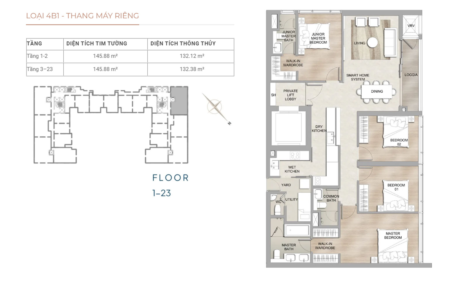 Layout căn hộ 4 phòng ngủ the marq quận 1