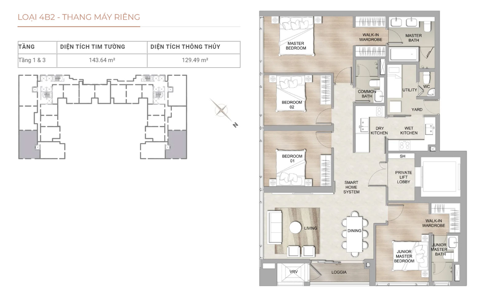 Layout căn hộ 4 phòng ngủ the marq quận 1