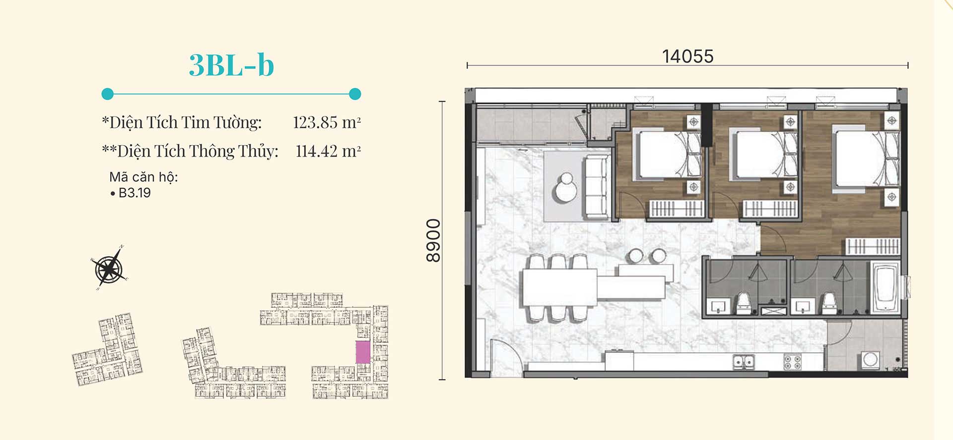 LAYOUT CĂN HỘ 3 PHÒNG NGỦ GLADIA HEIGHTS