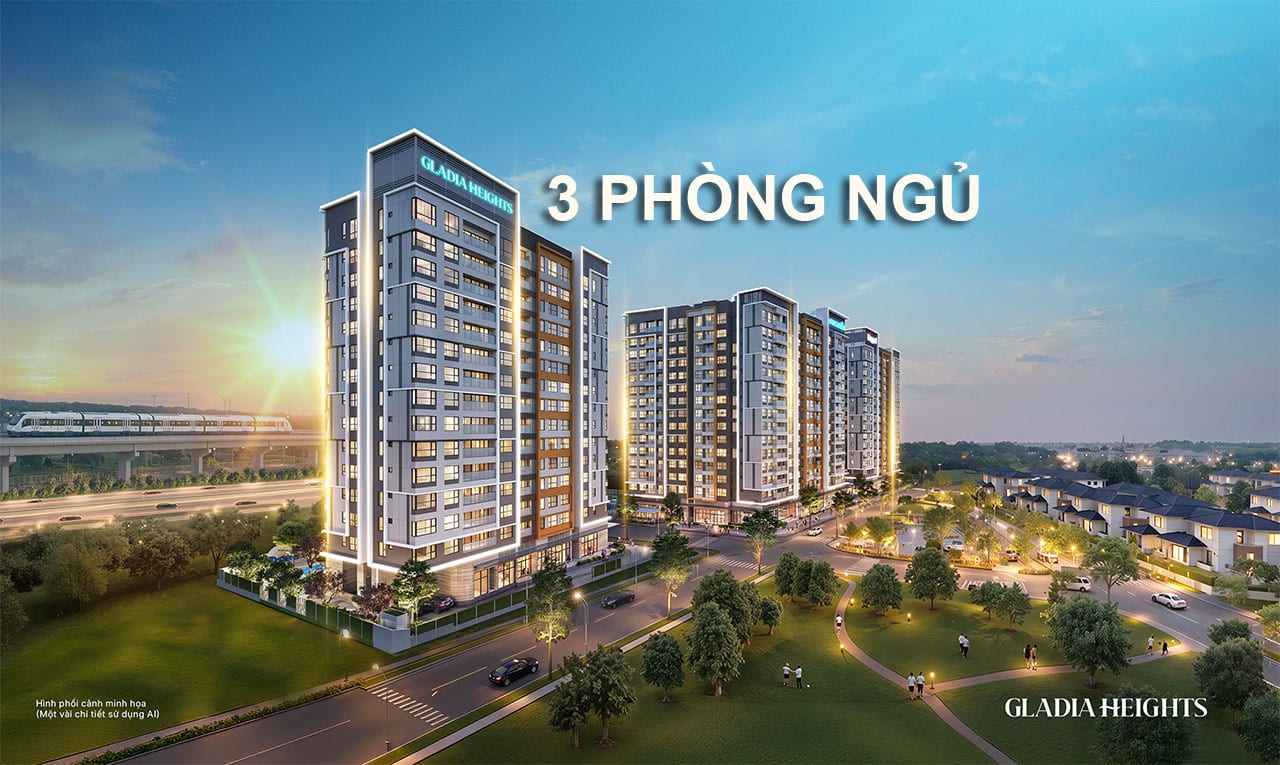LAYOUT CĂN HỘ 3  PHÒNG NGỦ GLADIA HEIGHTS