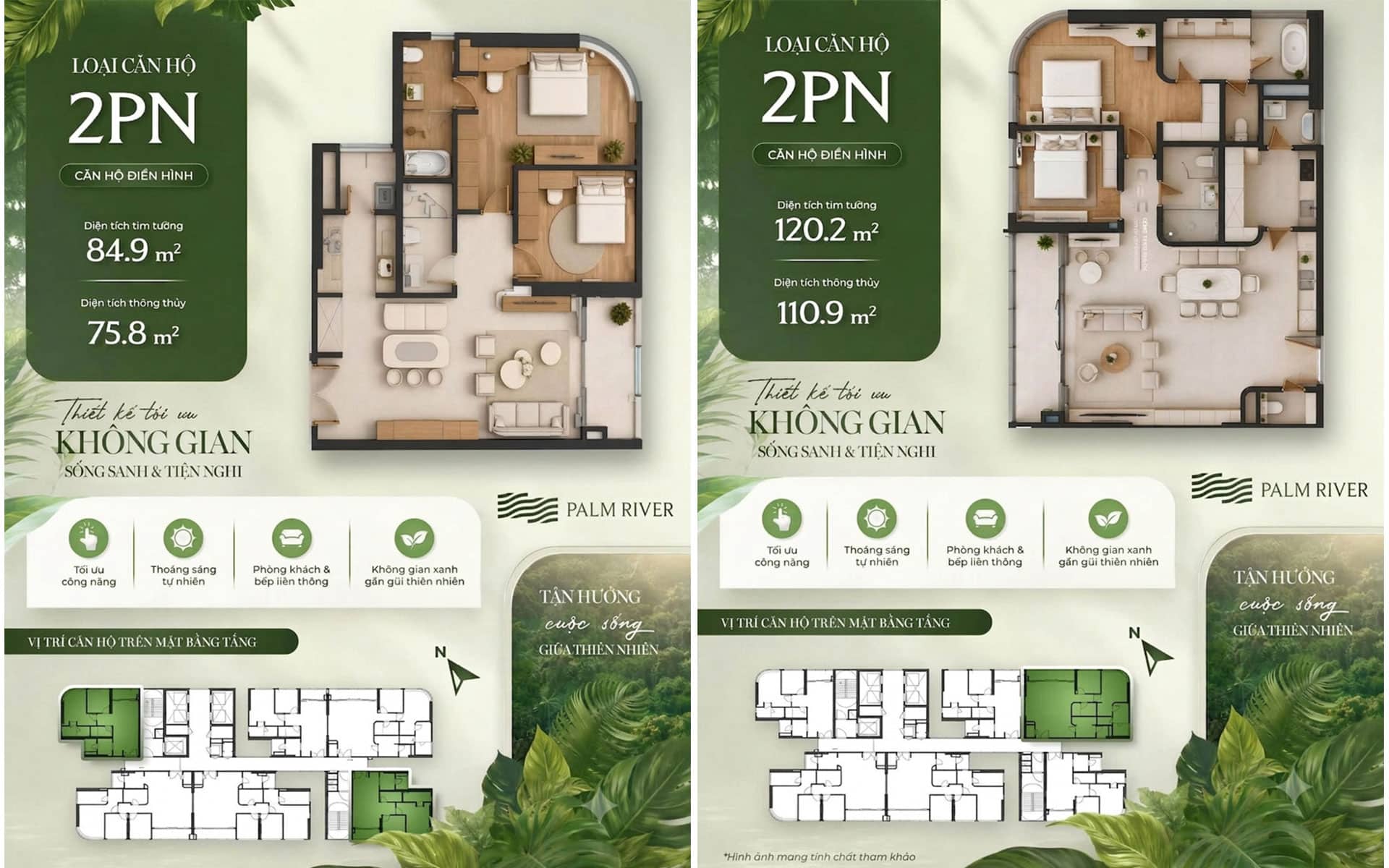 Layout căn hộ 2 phòng ngủ Palm River