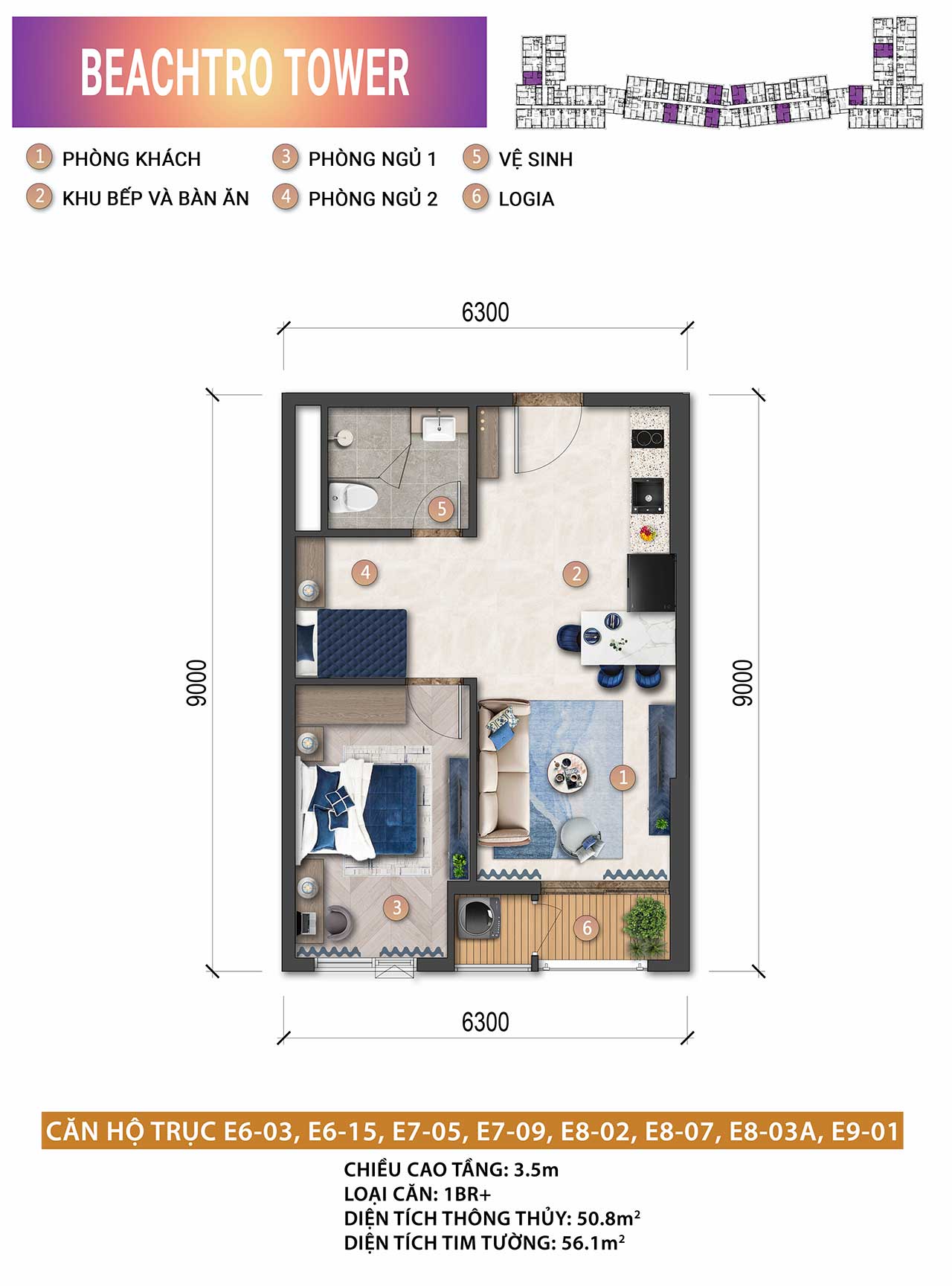 Layout căn hộ BeachTro Tower - Căn hộ mặt biển sở hữu lâu dài tại Blanca City