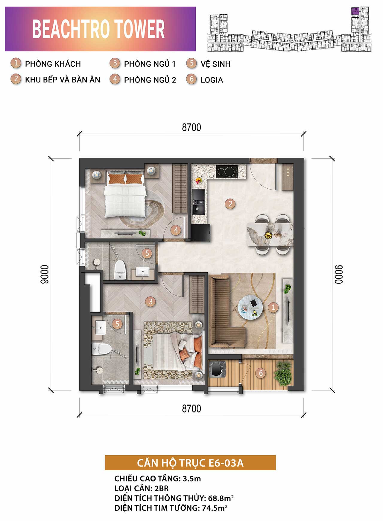 Layout căn hộ BeachTro Tower - Căn hộ mặt biển sở hữu lâu dài tại Blanca City