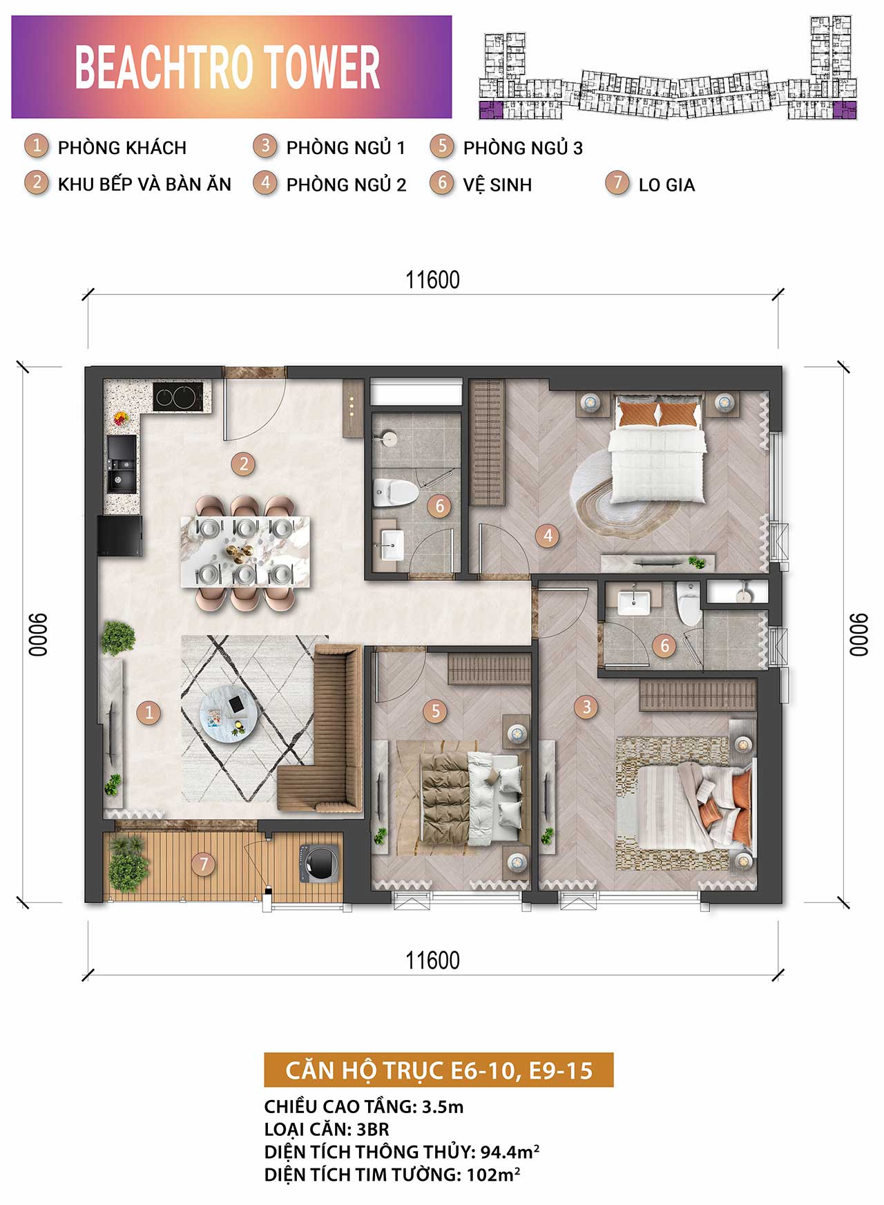 Layout căn hộ BeachTro Tower - Căn hộ mặt biển sở hữu lâu dài tại Blanca City