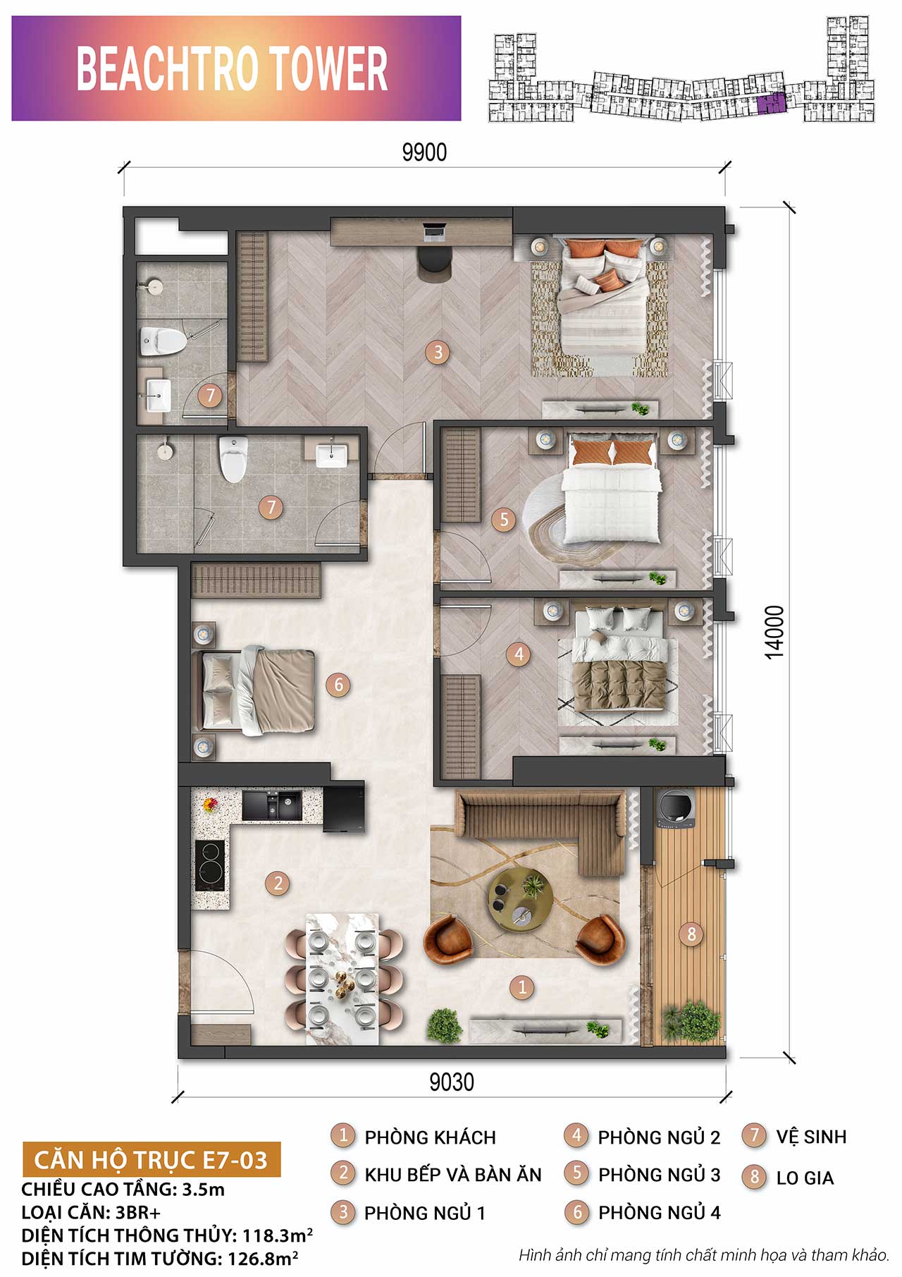 Layout căn hộ BeachTro Tower - Căn hộ mặt biển sở hữu lâu dài tại Blanca City