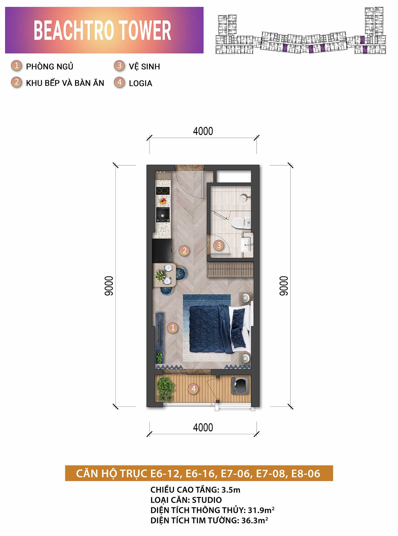 Layout căn hộ BeachTro Tower - Căn hộ mặt biển sở hữu lâu dài tại Blanca City