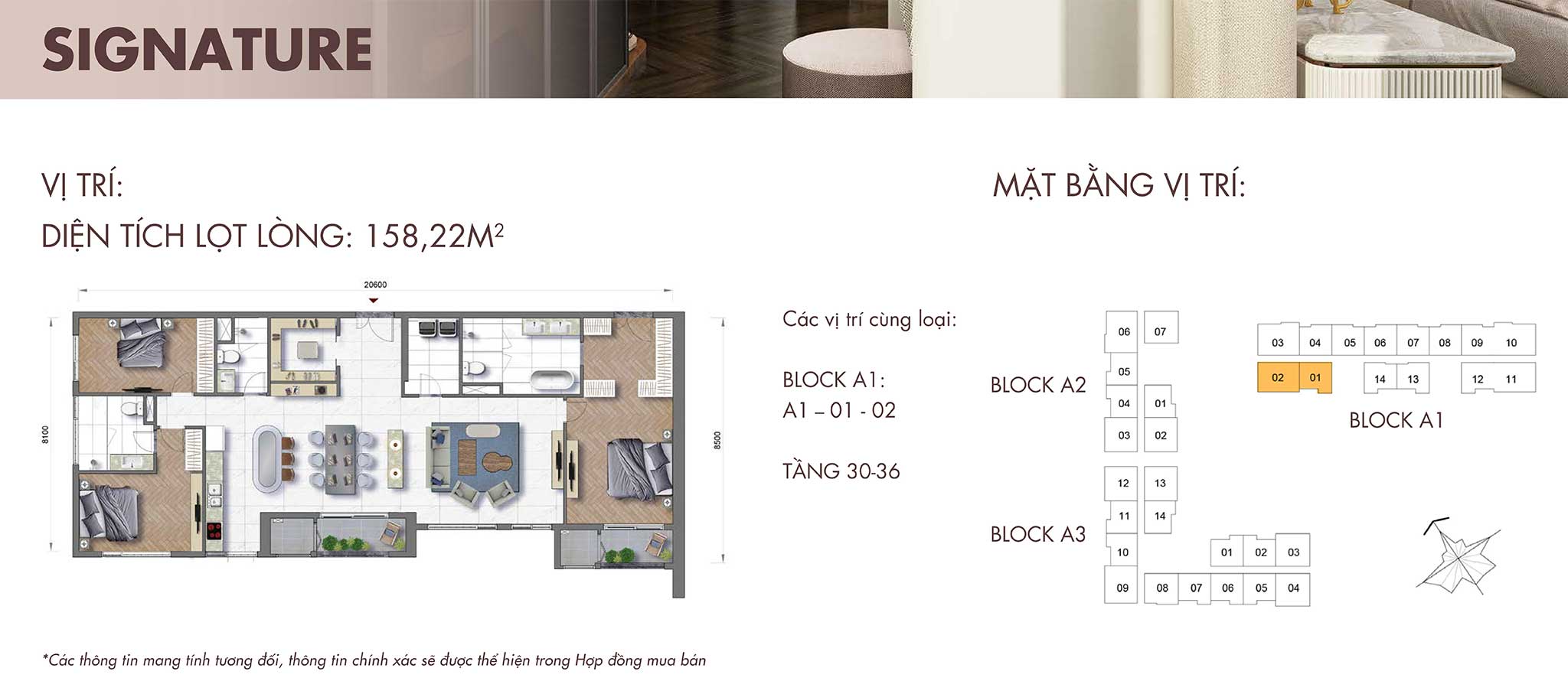 Mặt bằng Layout 3 Phòng ngủ Deluxe The Grand Manhattan