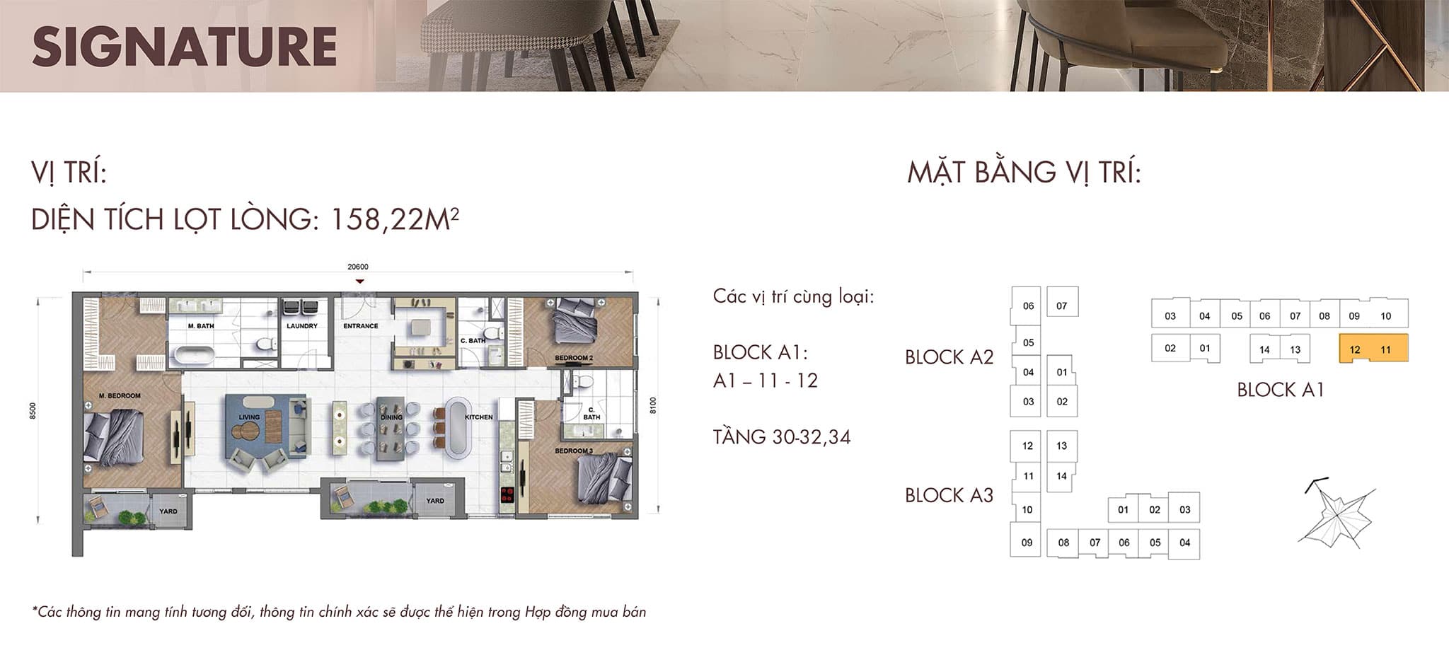 Mặt bằng Layout 3 Phòng ngủ Deluxe The Grand Manhattan