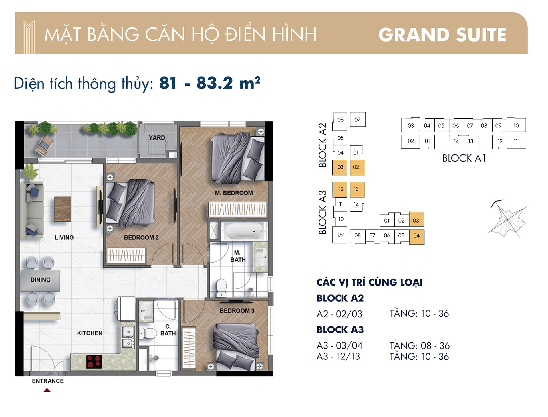 Layout mặt bằng 3 Phòng ngủ The Grand Manhattan