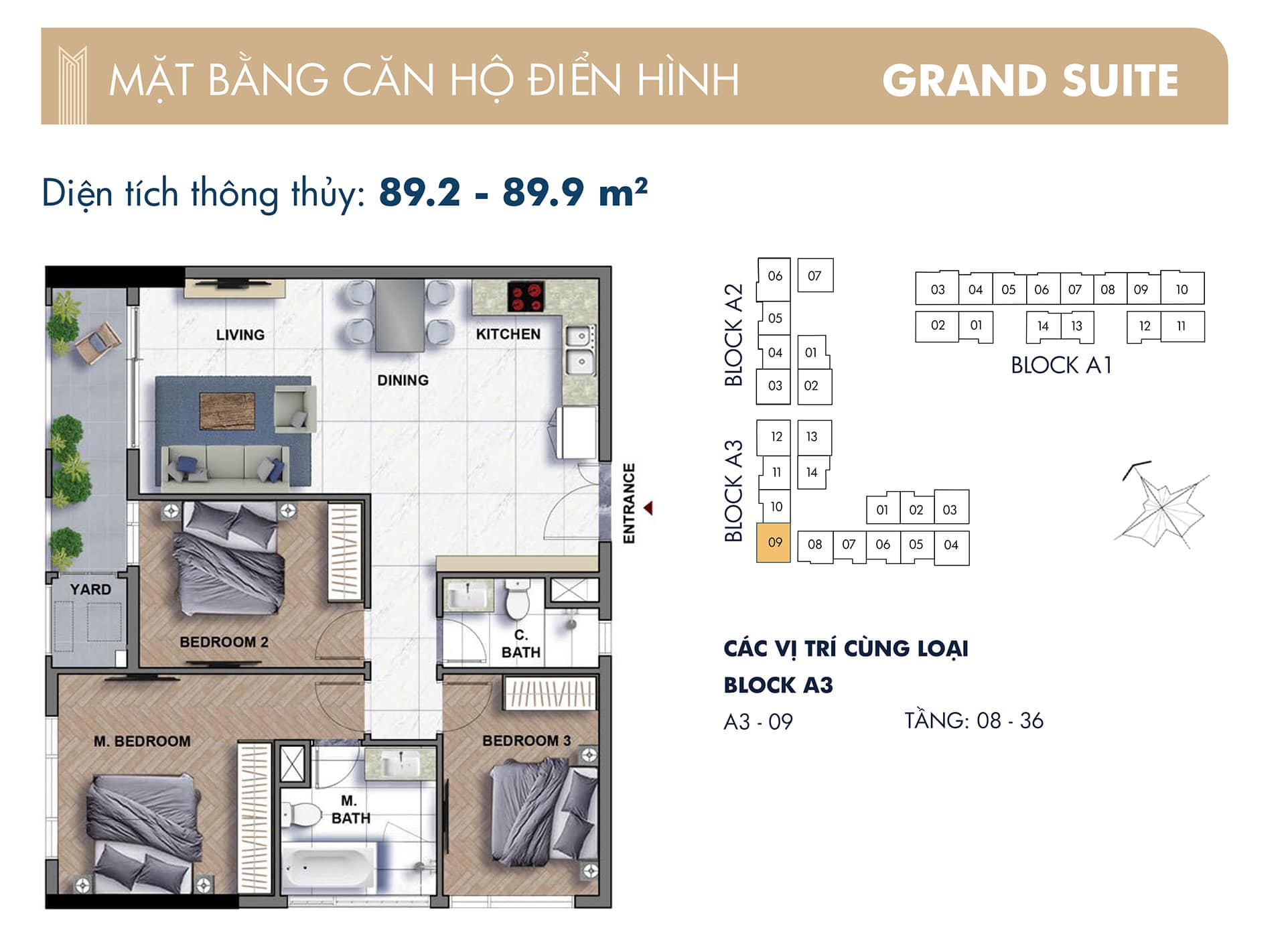 Layout mặt bằng 3 Phòng ngủ The Grand Manhattan