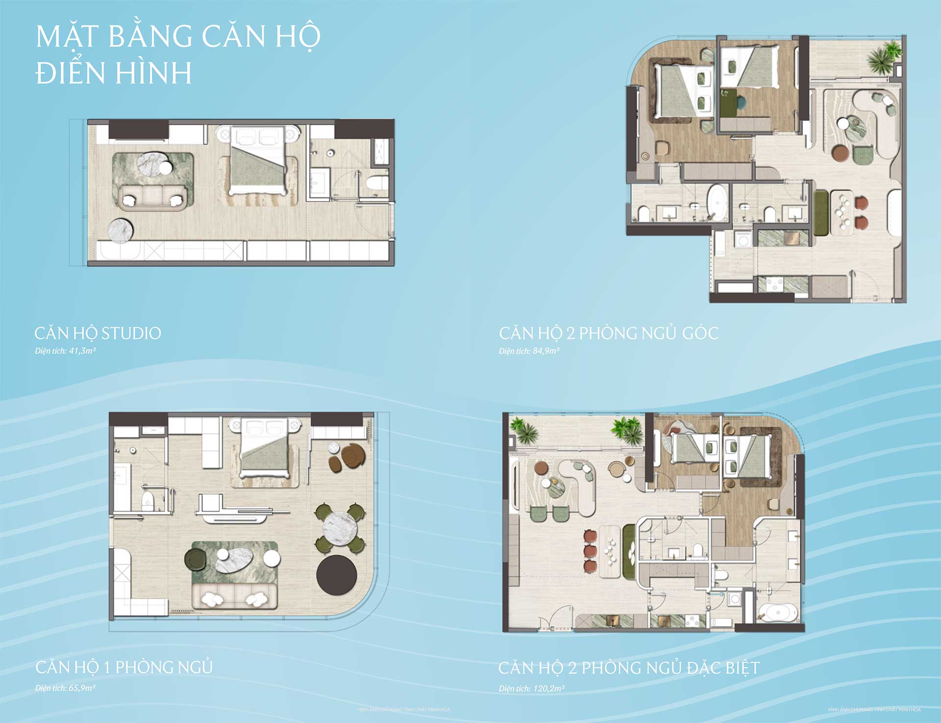 Layout căn hộ 2 phòng ngủ Palm River