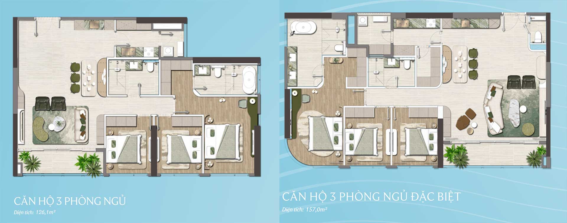 Layout căn hộ 2 phòng ngủ Palm River
