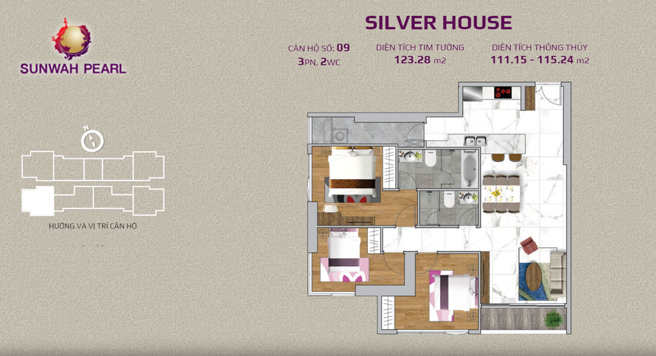 Layout căn hộ SunWah Pearl