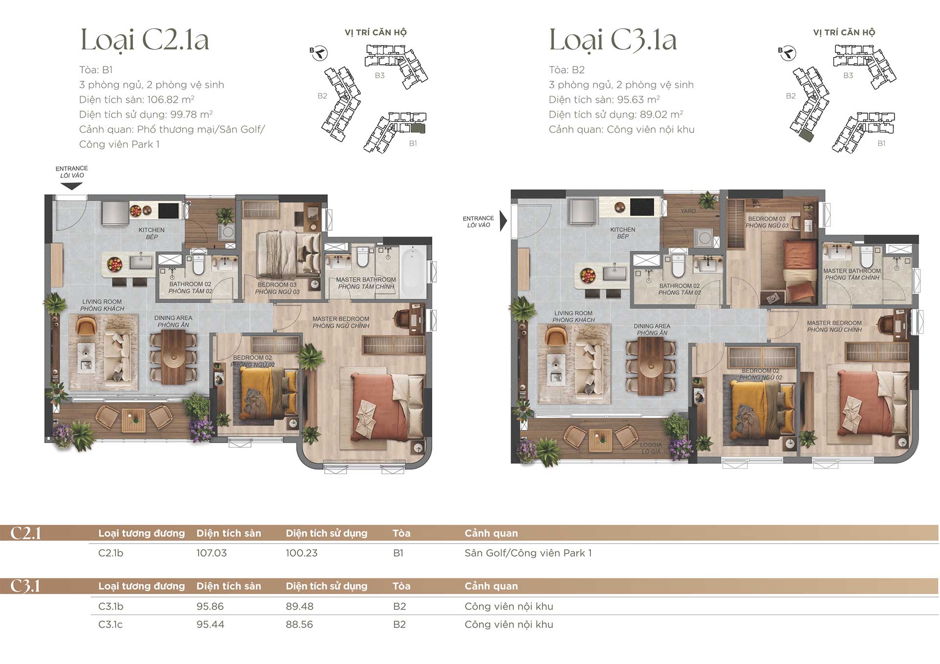 Layout căn hộ 3 phòng ngủ Norton Park by Gamuda Land