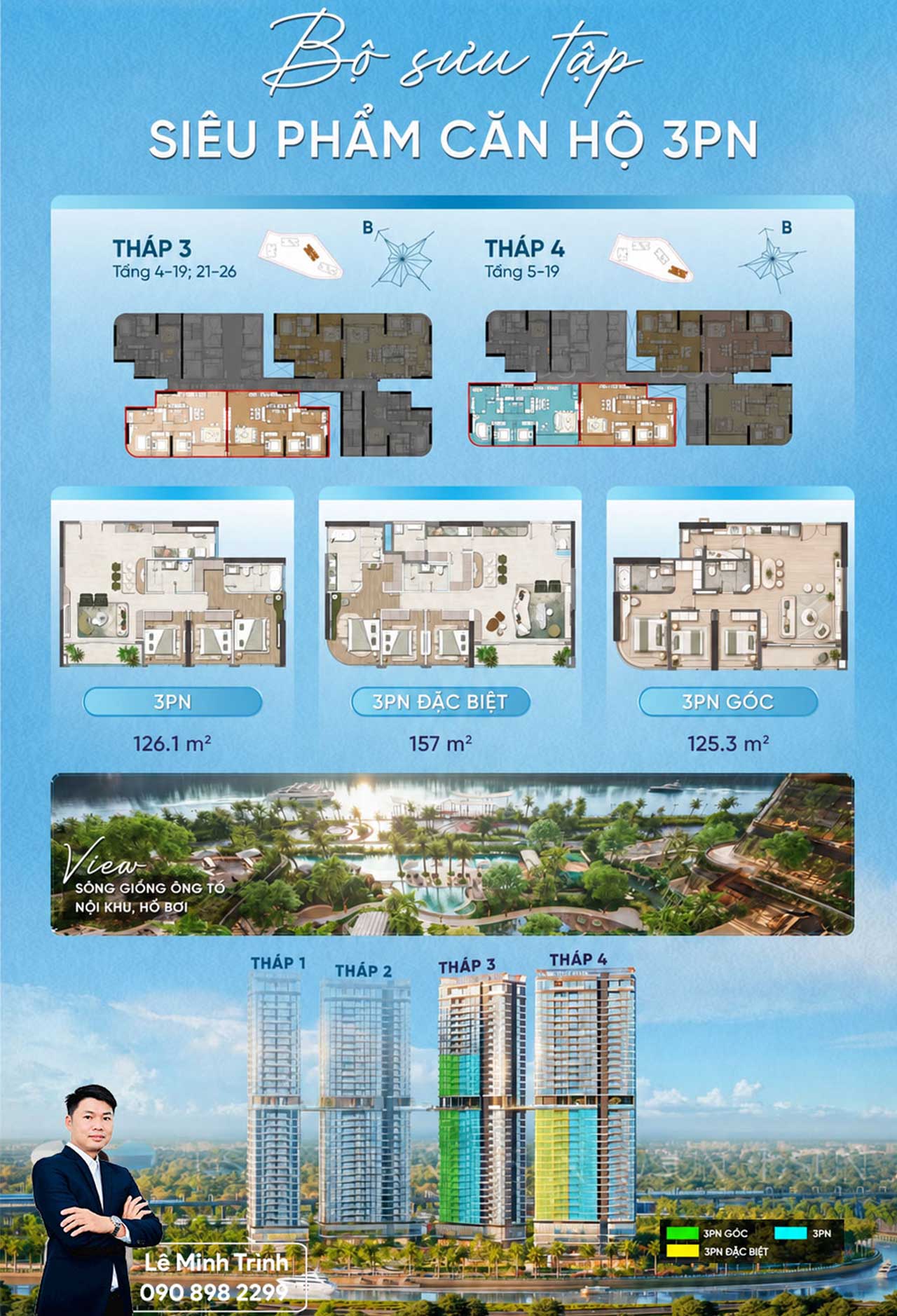 Căn hộ 3 phòng ngủ Palm River – Không gian sống nghỉ dưỡng bên sông
